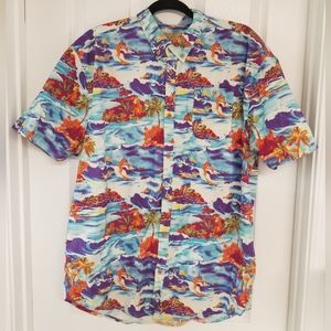 Hawian Surfer Girl Mens Short Sleeve Button Down XL Free Nature